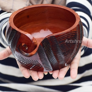 Handcrafted Wooden Yarn Bowl: Rustic Knitting Bowl for Craft Lovers