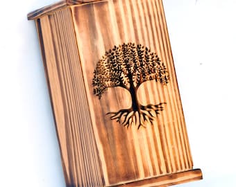 Engraved Pine Wood Cremation Urn: Handmade Memorial Box