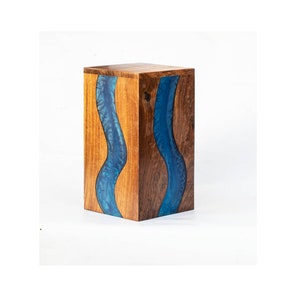 Handcrafted Rosewood Cremation Urn with Blue Resin Inlay