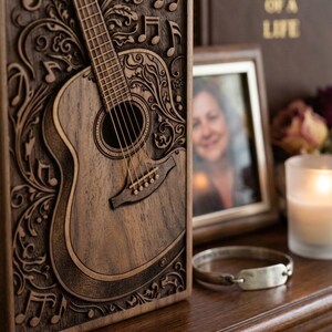 Music lover memorial urn box carved wood