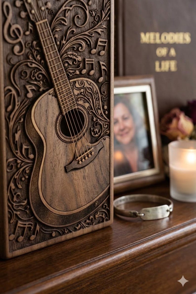 Music lover memorial urn box carved wood