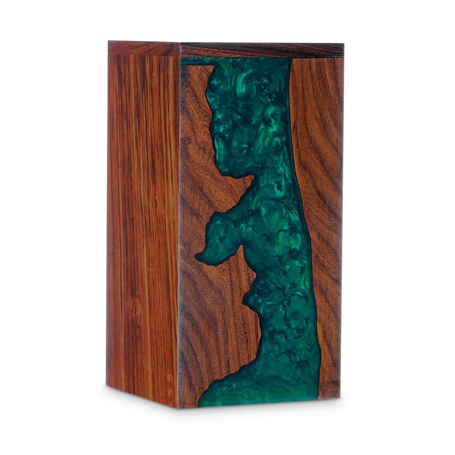 Wooden Urn Box, Handmade Rosewood With Green Resin Design Urn for Human ...