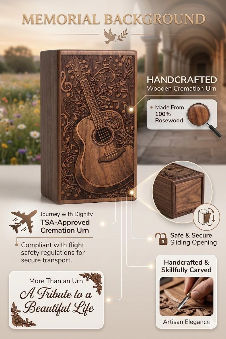 Guitar memorial keepsake box for ashes