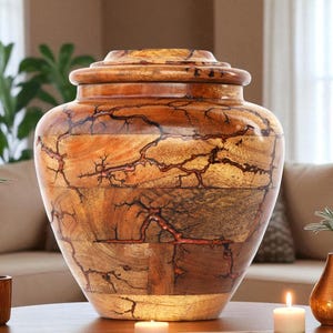Wooden urn box - Handmade Mango Wood Red Resin Lichtenberg Fractal Burn Cremation Urn Box - custom urn - Round urns - Ashes keepsake - urne