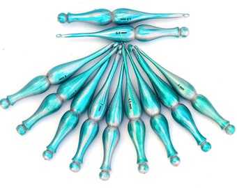 Handmade Sky Blue Wooden Crochet Hooks: Ergonomic Knitting Needles Set