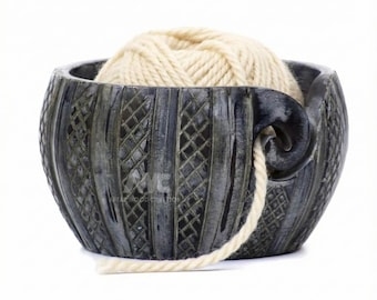 Handcrafted Grey Wooden Yarn Bowl: Knitting Crochet Accessory