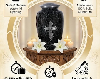 Engraved Aluminum Cremation Urn, Funeral Ashes Urn, Adult Size