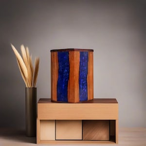 Handmade Rosewood Cremation Urn: Blue Resin Memorial Keepsake