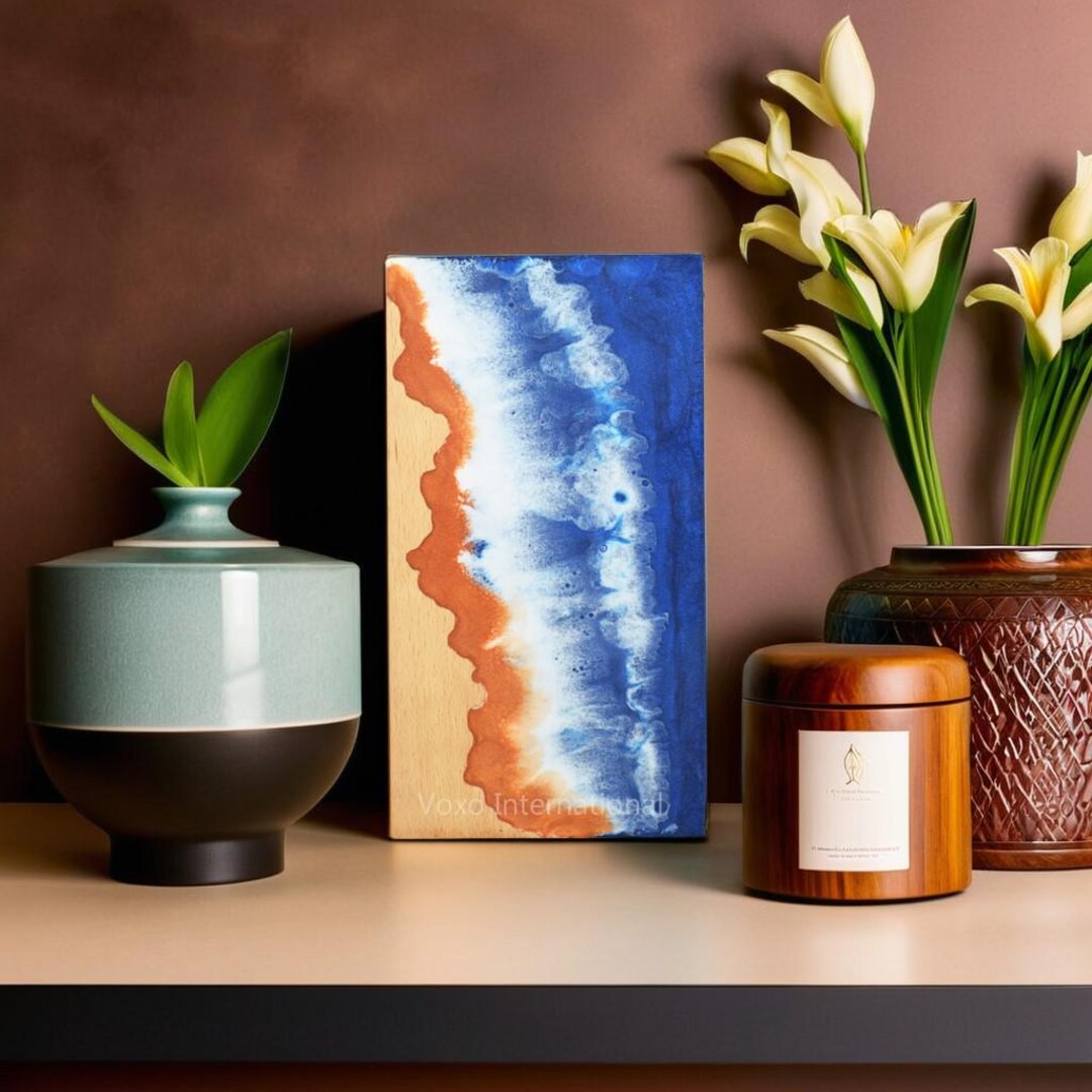 Wooden Ocean Urn, Beach Wave Resin Cremation Urn Box - Wooden Resin Urn ...