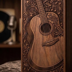 Decorative cremation urn with musical notes carving