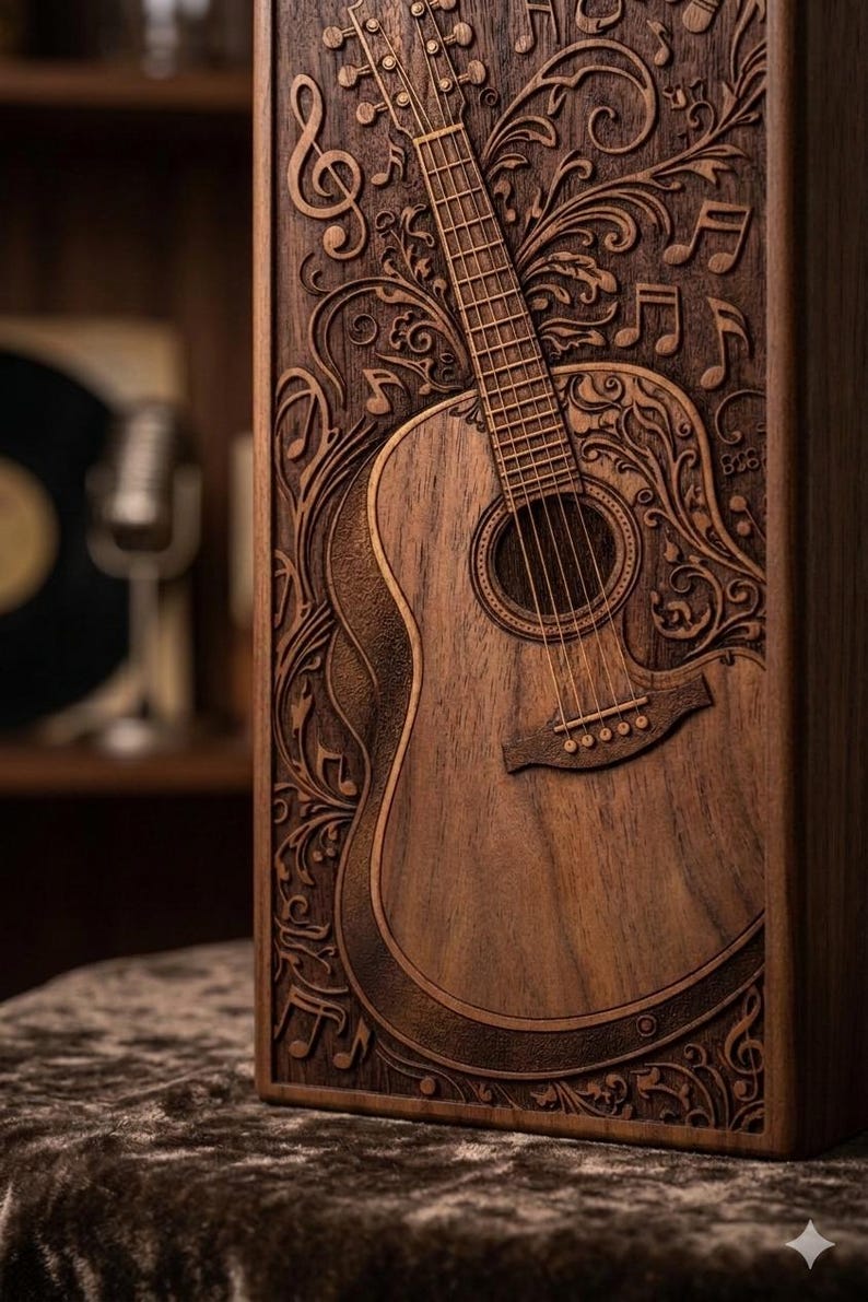 Decorative cremation urn with musical notes carving