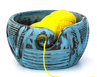 Coloured Wooden Yarn Bowl: Handcrafted Knitting Crochet Accessory