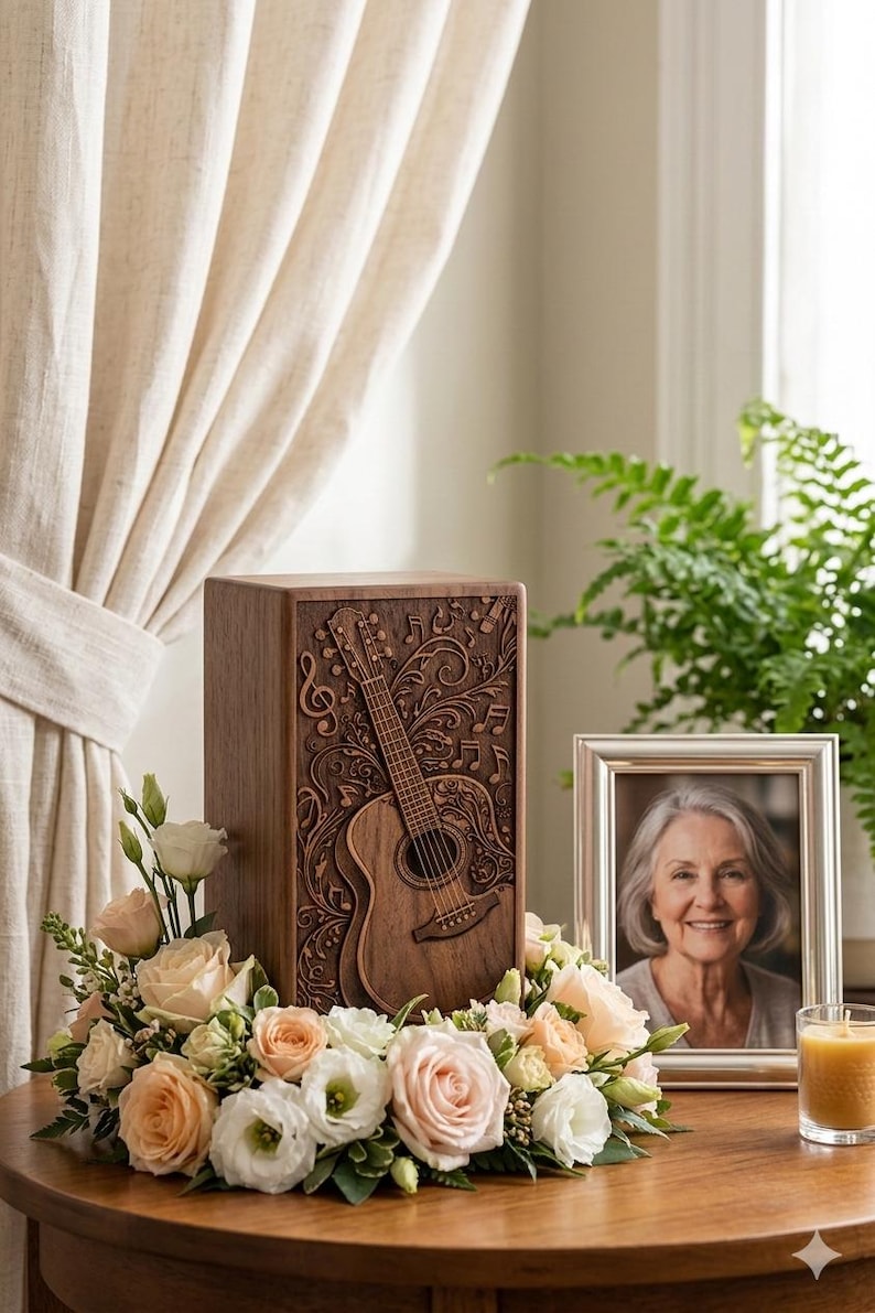 Handmade wood urn for music lover memorial