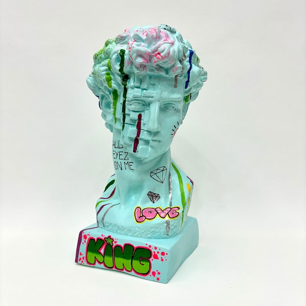 Pop Art Sculpture, Neon Yellow David Bust, Pop Art David Statue, Graffiti Art, Home Decor, Office Decoration, Unique Gift Idea