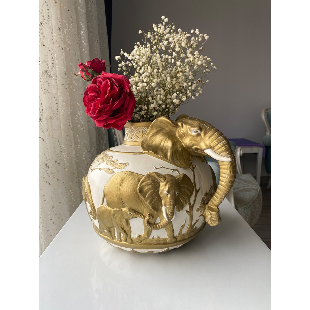 Creative Co-op Hand-Painted Stoneware Elephant Vase