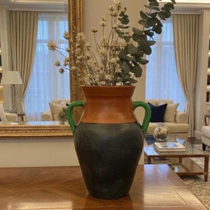 Mediterrane Keramik im Vintage-Stil, rustikale zweifarbige erdige Vase, dekorativer antiker Look, Tontopf, einzigartiges Einweihungsgeschenk