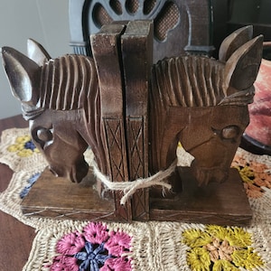 Vintage wooden horse book ends