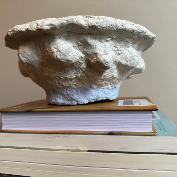 White Wabi Sabi style bowl with circle border and Irish-Blue base.  Paper mache bowl, decorative handmade bowl. Size small.