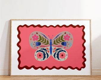 Beautiful Butterfly | Flower Print | Children's Bedroom | Playroom Artwork | Nursery Decor | Girls Room | Colourful Kids Illustration