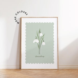 Geburtsblumendruck | Januar | Schneeglöckchen | Personalisierte Illustration | Hand gezeichnete Blumen | Mädchenzimmer | Kinderzimmer Dekor