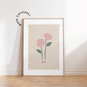 Geburtsblumendruck | Juni | Rose | Personalisierte Illustration | Hand gezeichnete Blumen | Mädchenzimmer | Kinderzimmer Dekor