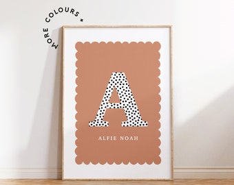 Personalised Name Print | Monochrome Spot | Scallop Border | Children's Bedroom | Playroom | Nursery Decor | Colourful Kids Print