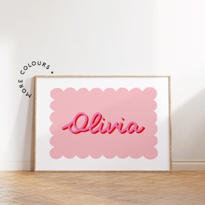 Borde festoneado / Impresión con nombre escrito a mano / Impresión con nombre personalizado / Sala de juegos / Decoración colorida para guardería / Impresión brillante para niños