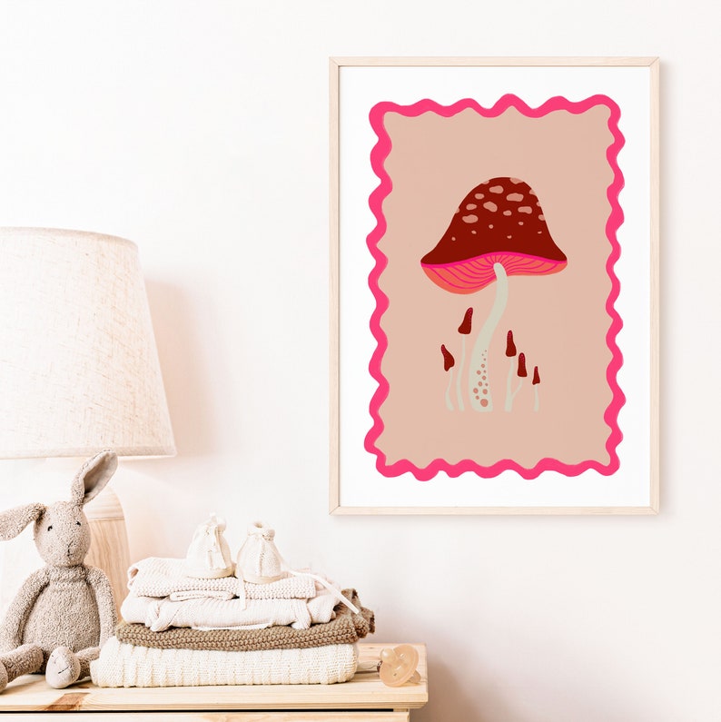 Mushroom Illustration Toadstool Print Playroom Artwork Nursery Decor Colourful Kids Print Childs Print Home Decor Autumn Vibes image 5