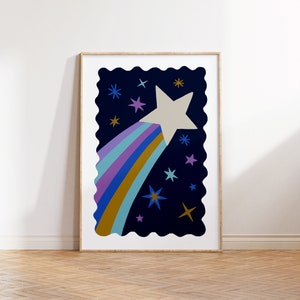 Sternschnuppe Print | Nachthimmel | Wunsch nach einem Stern | Funkelnde Sterne | Sternenklare Illustration | Bunter Druck | Spielzimmer Dekor | Kinderzimmer Dekor