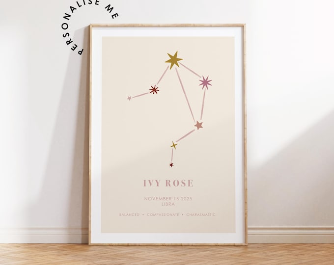 Libra Constellation Print - Personalised Zodiac Star Sign Print