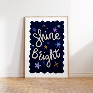 Glanz heller Druck | Nachthimmel | Stern | Funkelnde Sterne | Sternenklare Nacht Illustration | Galaxie | Bunter Druck | Spielzimmer Dekor | Kinderzimmer Dekor