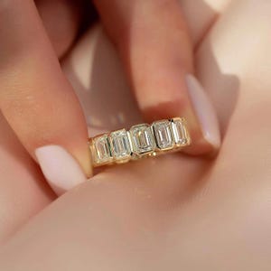 5.5TCW Bezel Set Emerald Cut Moissanite Full Eternity Band Emerald Bezel Eternity Ring 14k Gold Emerald Diamond Ring Wedding Band For Women