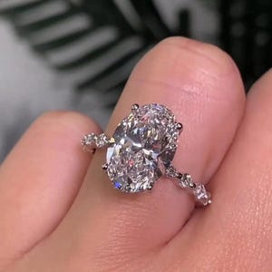 4 CT Oval Cut Engagement Ring Oval Cut Moissanite Ring 14K White Gold Unique Wedding Ring Anniversary Ring Gift For Her Handmade Ring