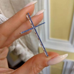 XXL Cross Necklace with Sapphire | Bold Statement Jewelry | Large Pendant Cross Necklace for Men & Women