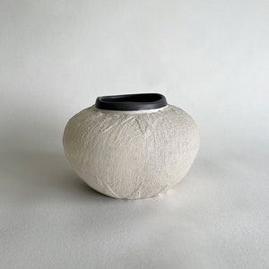 Handmade Organic Ceramic Textured Medium Vase Beige & Charcoal image 1