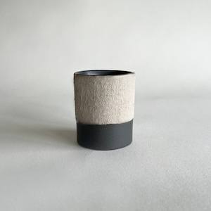 Handmade Organic Ceramic Cup Top Textured, Beige & Charcoal image 1