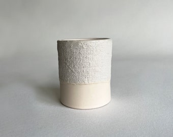Handmade Ceramic Coffee Cup: Rustic Stoneware Textured Beige Tea Mug