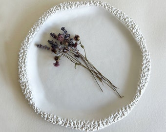 Large, Handmade Textured Organic Ceramic Plate- White