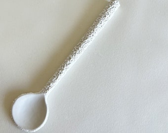 Handmade Textured Organic Ceramic Serving Spoon- White