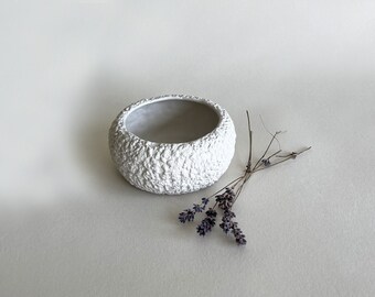 Handmade White Textured Stoneware Bowl: Rustic White Ceramic Tableware