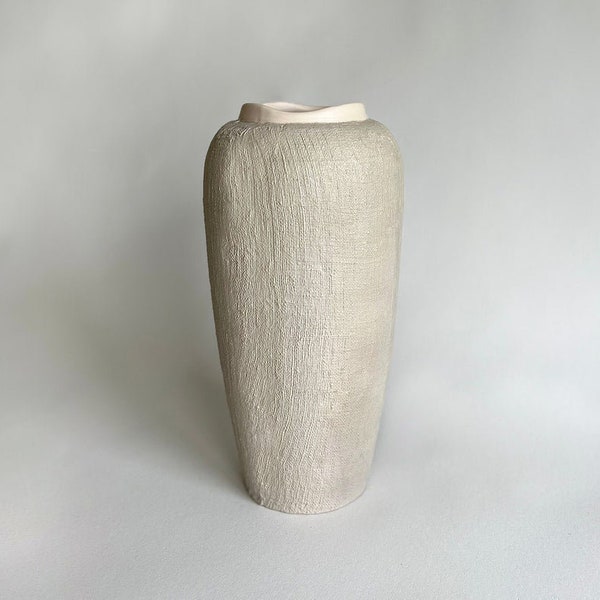 Handmade Organic Ceramic Textured Large Vase- Beige