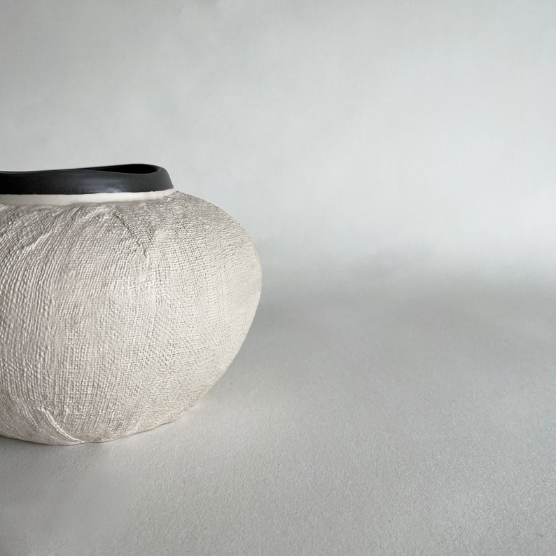 Handmade Organic Ceramic Textured Medium Vase Beige & Charcoal image 2