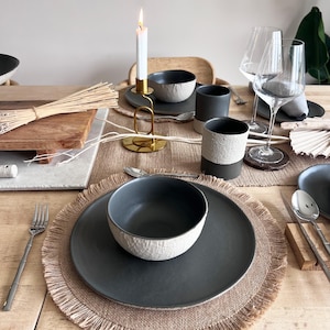 table setting with rustic handmade unique ceramic dinnerware set