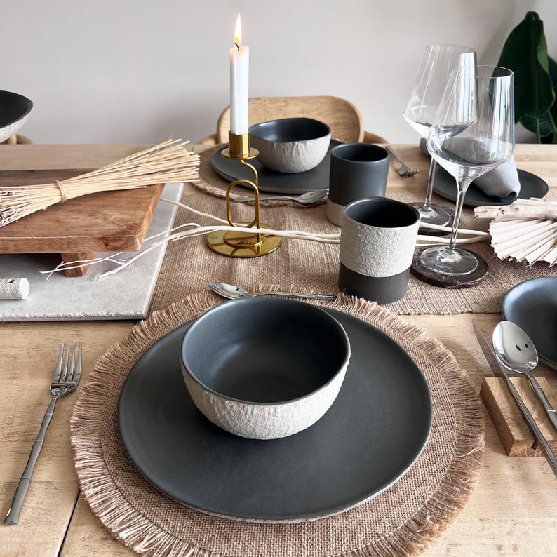 table setting with rustic handmade unique ceramic dinnerware set