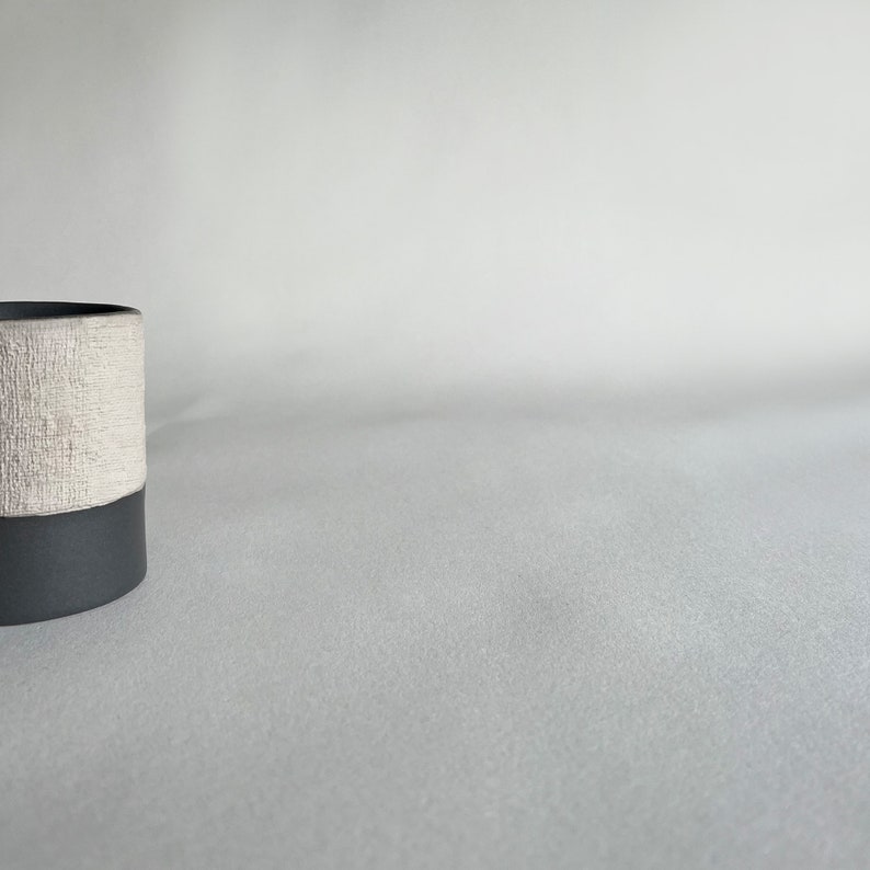 Handmade Organic Ceramic Cup Top Textured, Beige & Charcoal image 2