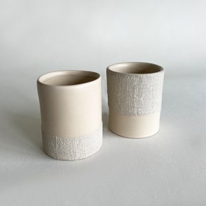 Set of 2 Coffee tea cup, Modern tea cup, Handmade Ceramic Rustic Stoneware Textured Minimal Cup , Birthday gift - Textured Beige