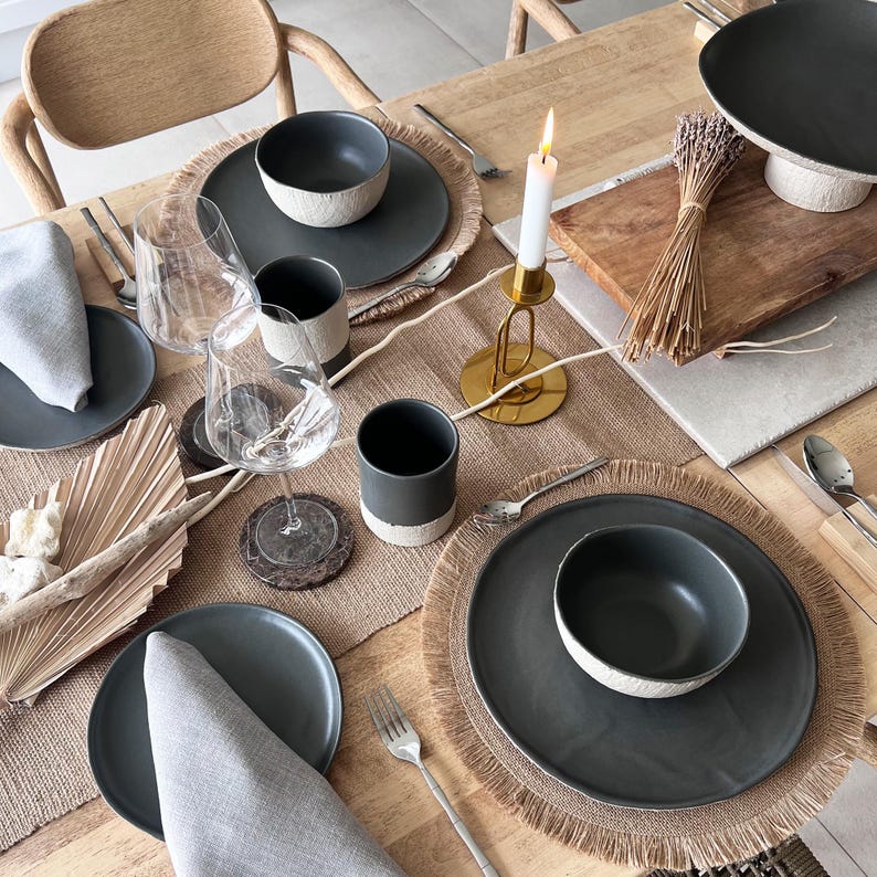 Rustic handmade ceramic table setting