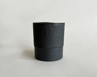 Handmade Organic Ceramic Cup - Top Textured, Black