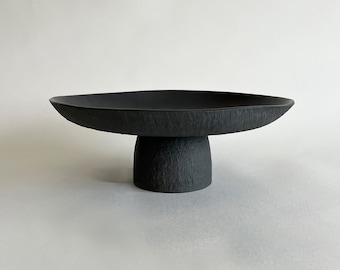 Handmade Black Stoneware Centerpiece Bowl: Rustic Nordic Home Decor