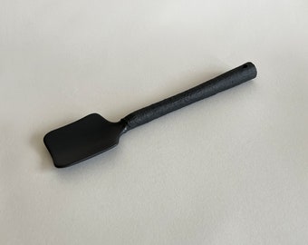Handmade Black Ceramic Serving Spoon: Rustic Stoneware Salad Servers